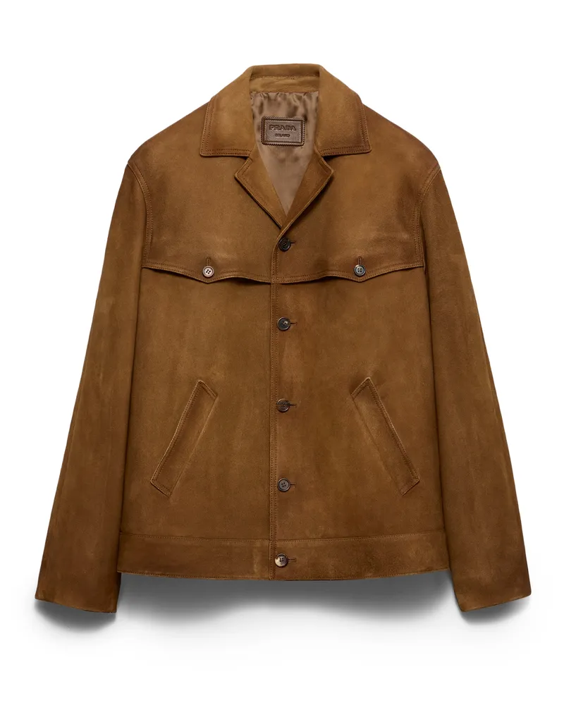 Prada Jacke Aus Wildleder, Herren, Tabak, Größe Tabak