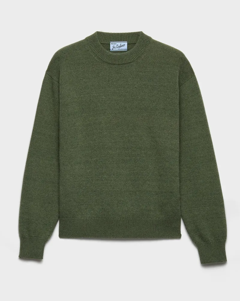 Prada Rundhalspullover aus Re-Kaschmir Militärgrün
