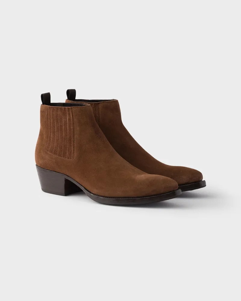 Prada Chelsea Boots aus Wildleder Kakaobraun