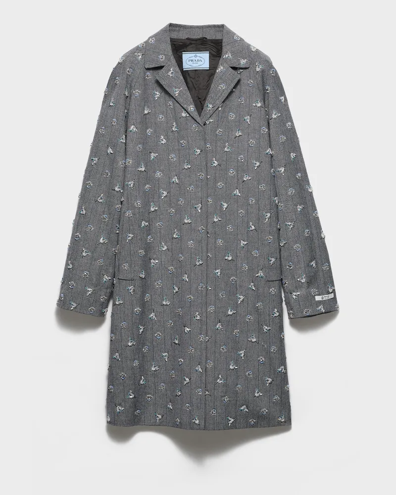Prada Einreihiger Mantel mit gesticktem Nadelstreifenmuster Anthrazitgrau