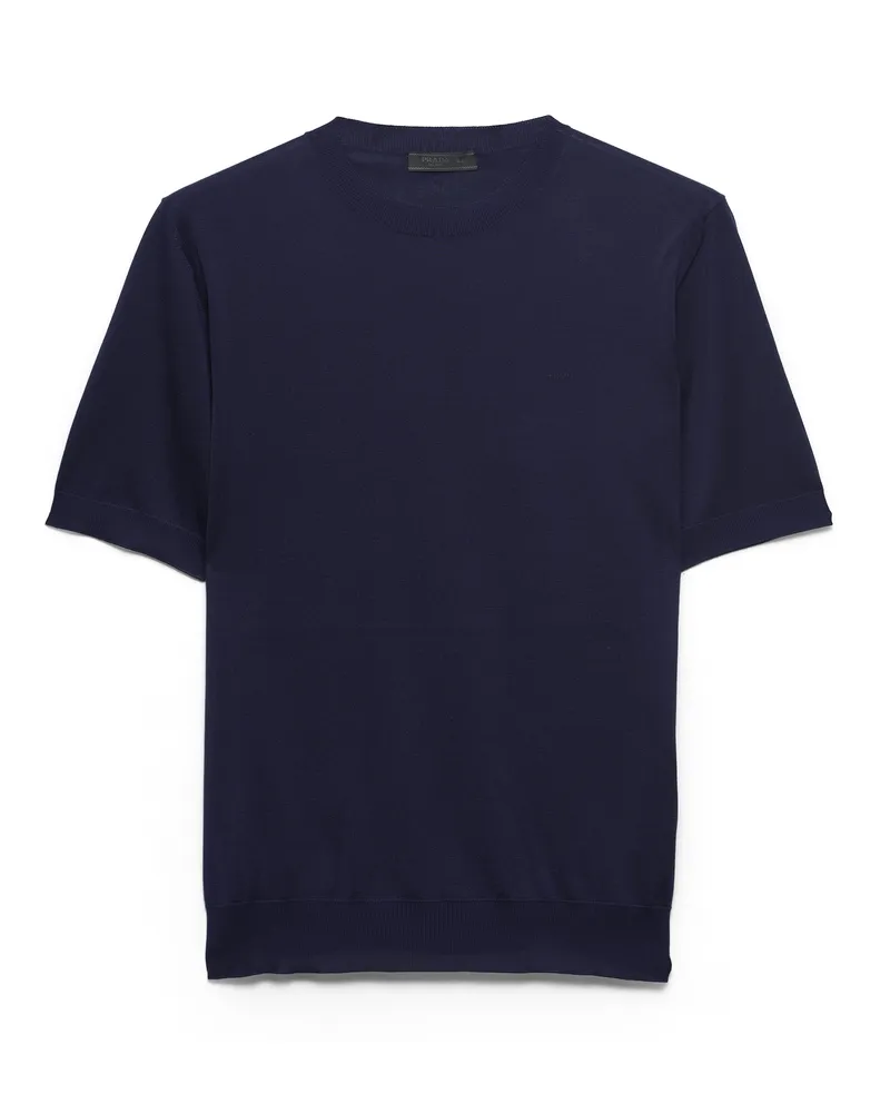 Prada Kurzärmliger Pullover Aus Seide, Herren, Blau, Größe Blau