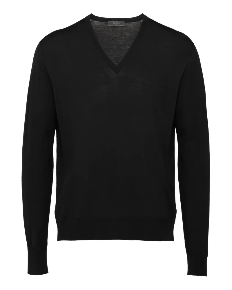 Prada Worsted Wool V-Neck Sweater Schwarz