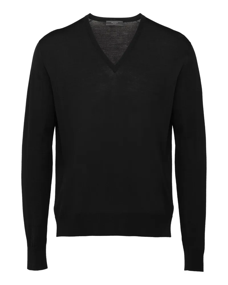 Prada Worsted Wool V-neck Sweater, Herren, Schwarz, Größe Schwarz
