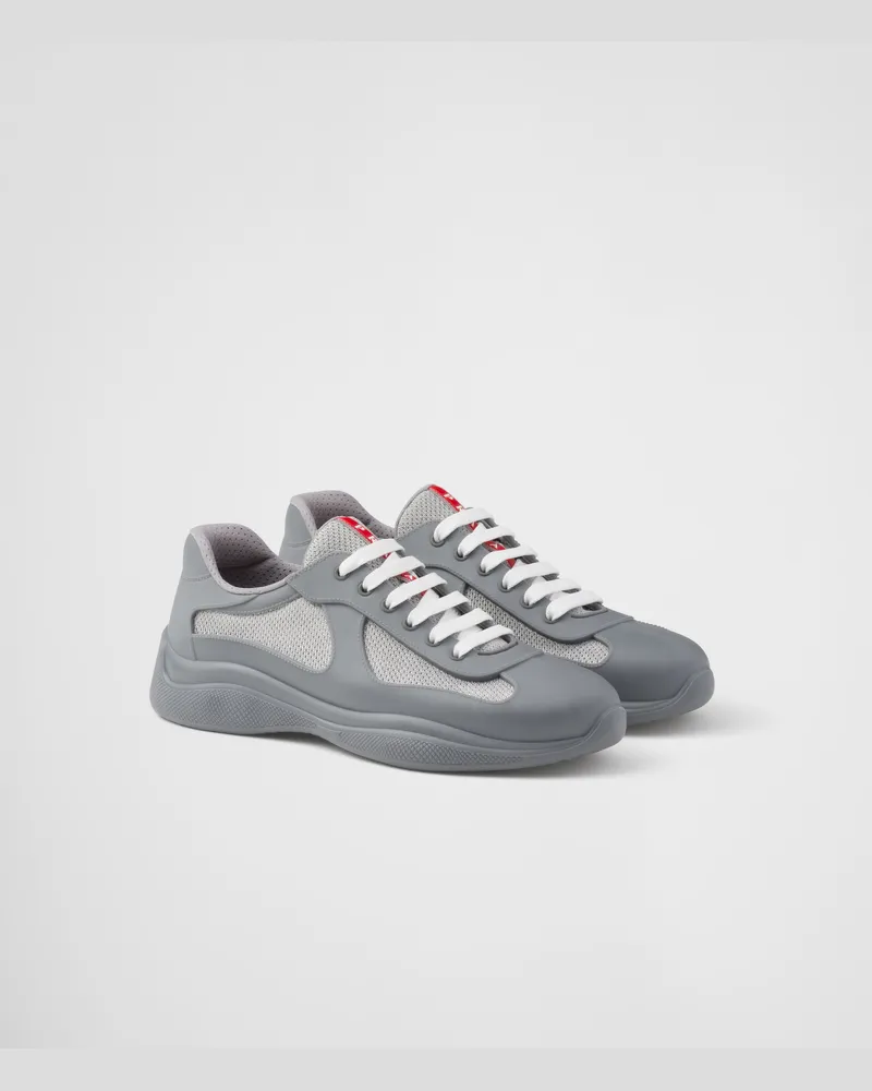 Prada America’s Cup Sneaker Aus Weichem Gummi Und Bike-gewebe, Herren, Stahlgrau, Größe Stahlgrau