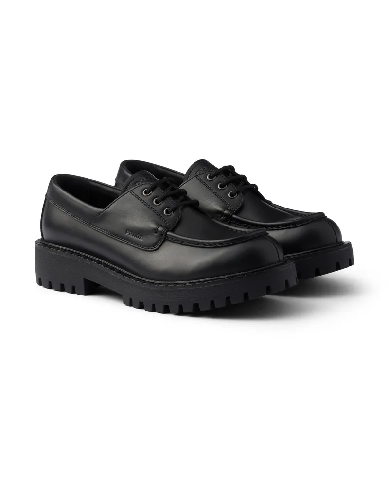 Prada Schnürschuhe Aus Leder, Herren, Schwarz, Größe 10,5 Schwarz