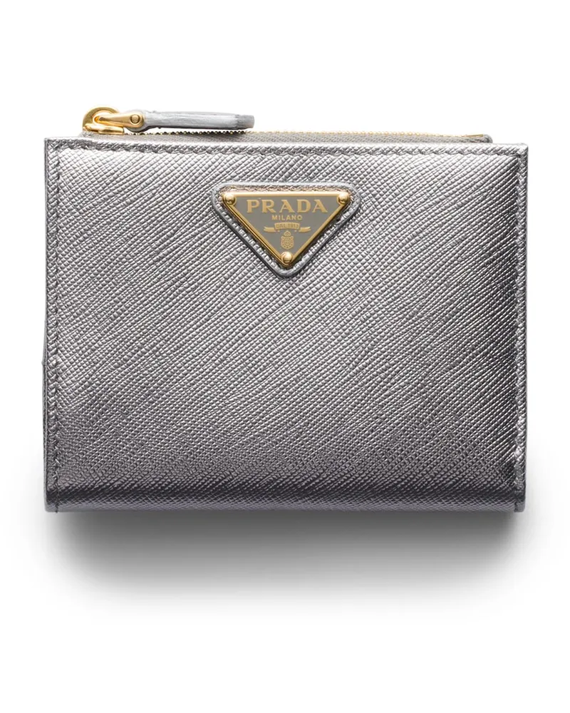 Prada Kleine Geldbörse Aus Saffiano-leder, Damen, Chrom Chrom