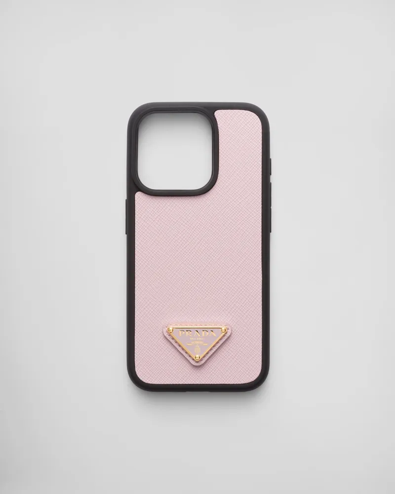 Prada iPhone-15-Pro-Hülle aus Saffiano-Leder Alabasterrosa