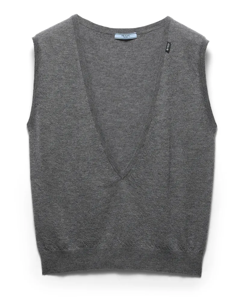 Prada Kaschmir-pullunder Mit V-ausschnitt, Damen, Schiefergrau, Größe Schiefergrau