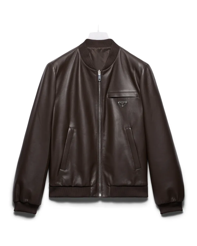Prada Bomberjacke Aus Nappa-leder, Herren, Dunkelbraun, Größe Dunkelbraun