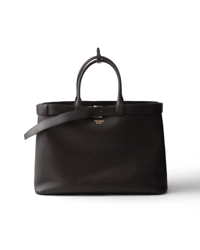 Prada Buckle Tasche Aus Leder Mit Gurt, Herren, Dunkelbraun Dunkelbraun