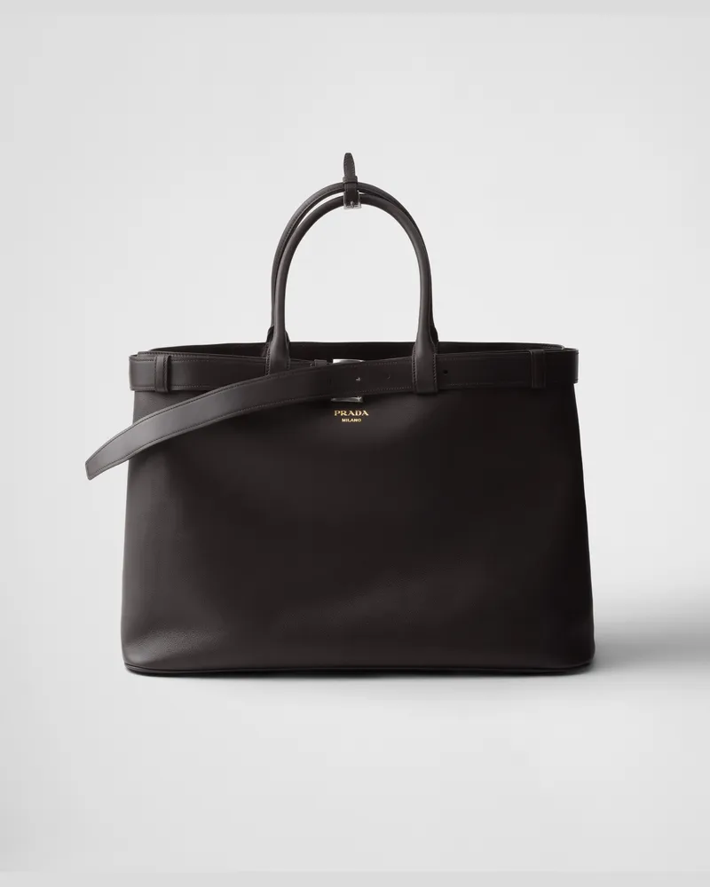 Prada Buckle Tasche aus Leder mit Gurt Dunkelbraun