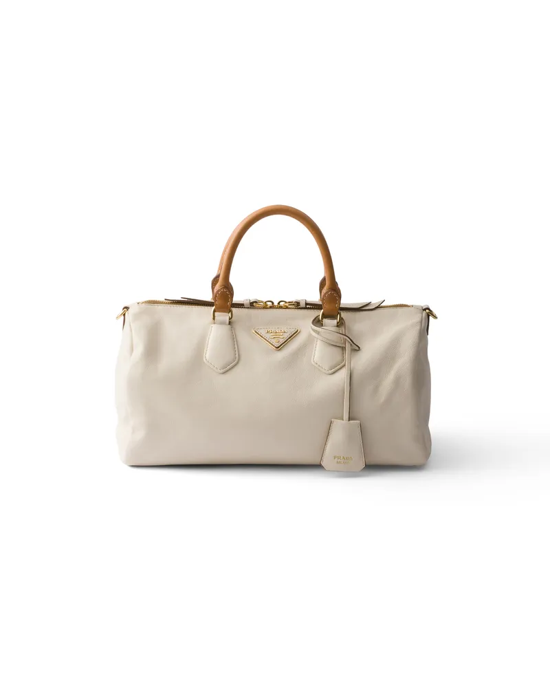 Prada Große Henkeltasche Aus Leder, Damen, Weiss Weiss