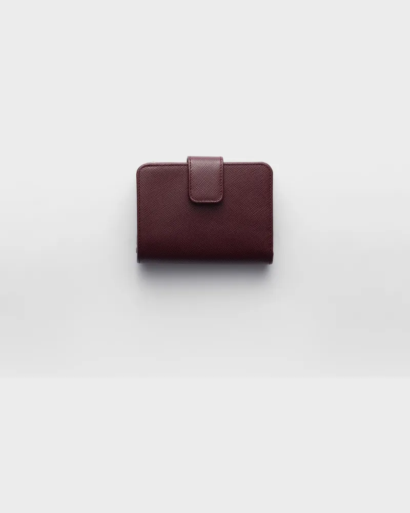 Prada Kleines Portemonnaie aus Saffiano Leder Burgunderrot