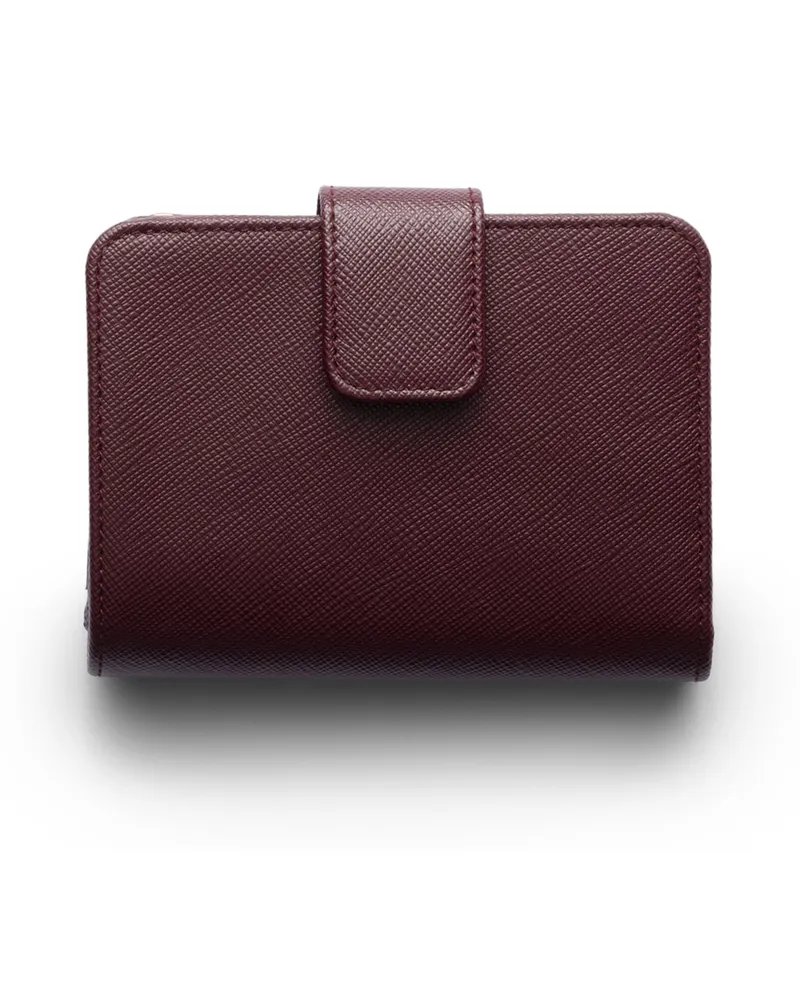 Prada Kleines Portemonnaie Aus Saffiano Leder, Damen, Burgunderrot Burgunderrot