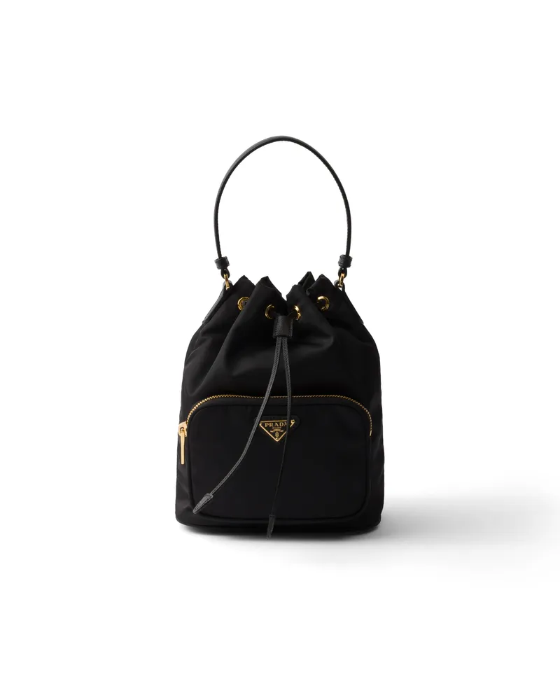 Prada Duet Bucket Bag Aus Re-nylon, Damen, Schwarz Schwarz