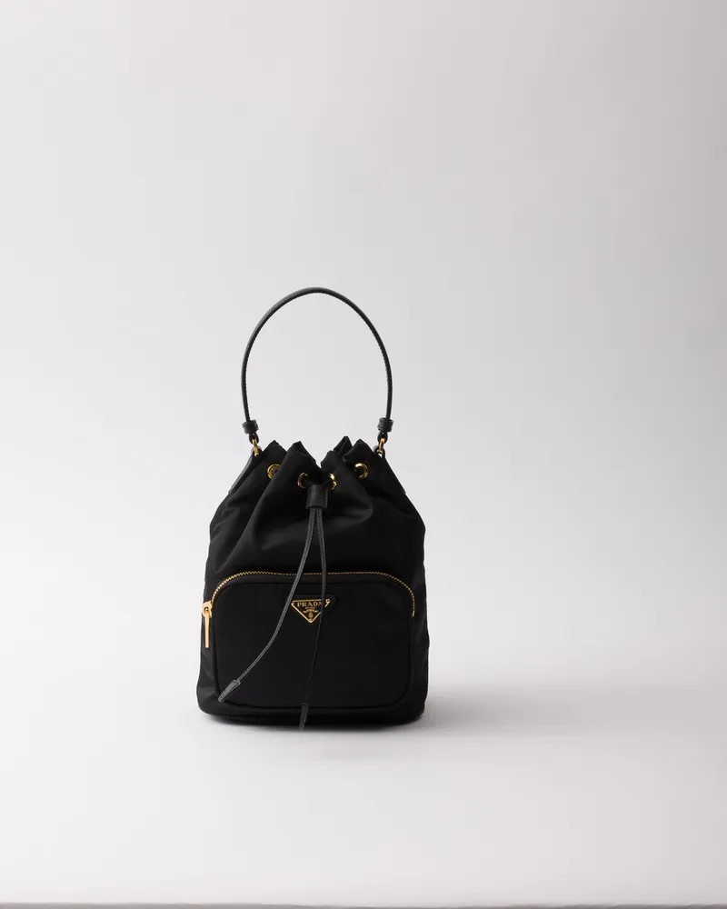Prada Duet Bucket Bag Aus Re-nylon, Damen, Schwarz Schwarz