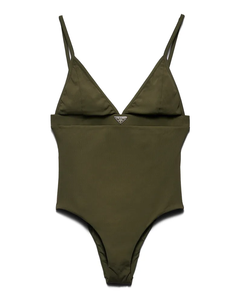 Prada Einteiliger Badeanzug Aus Rippstrick, Damen, Camouflage/grün, Größe Camouflage