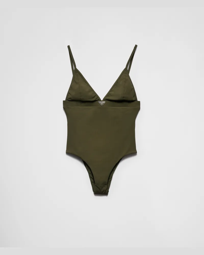 Prada Einteiliger Badeanzug aus Rippstrick Camouflage