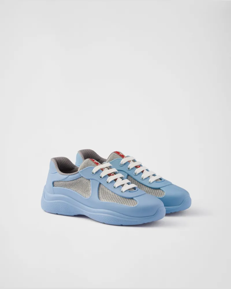Prada America’s Cup Sneaker aus weichem Gummi und Bike-Gewebe Hellblau