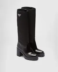 Prada Stiefel aus Leder und Re-Nylon Schwarz