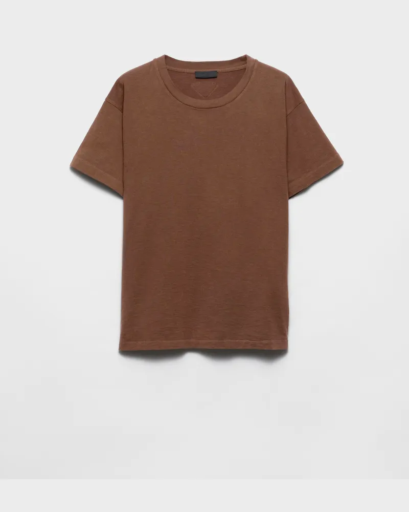 Prada T-Shirt aus Baumwolle Tabak