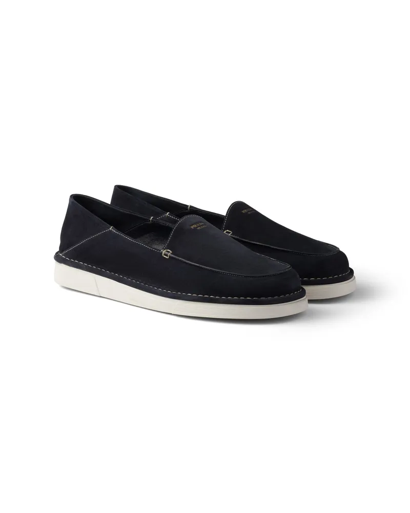 Prada Slip-ons Aus Wildleder, Herren, Blau, Größe 12 Blau