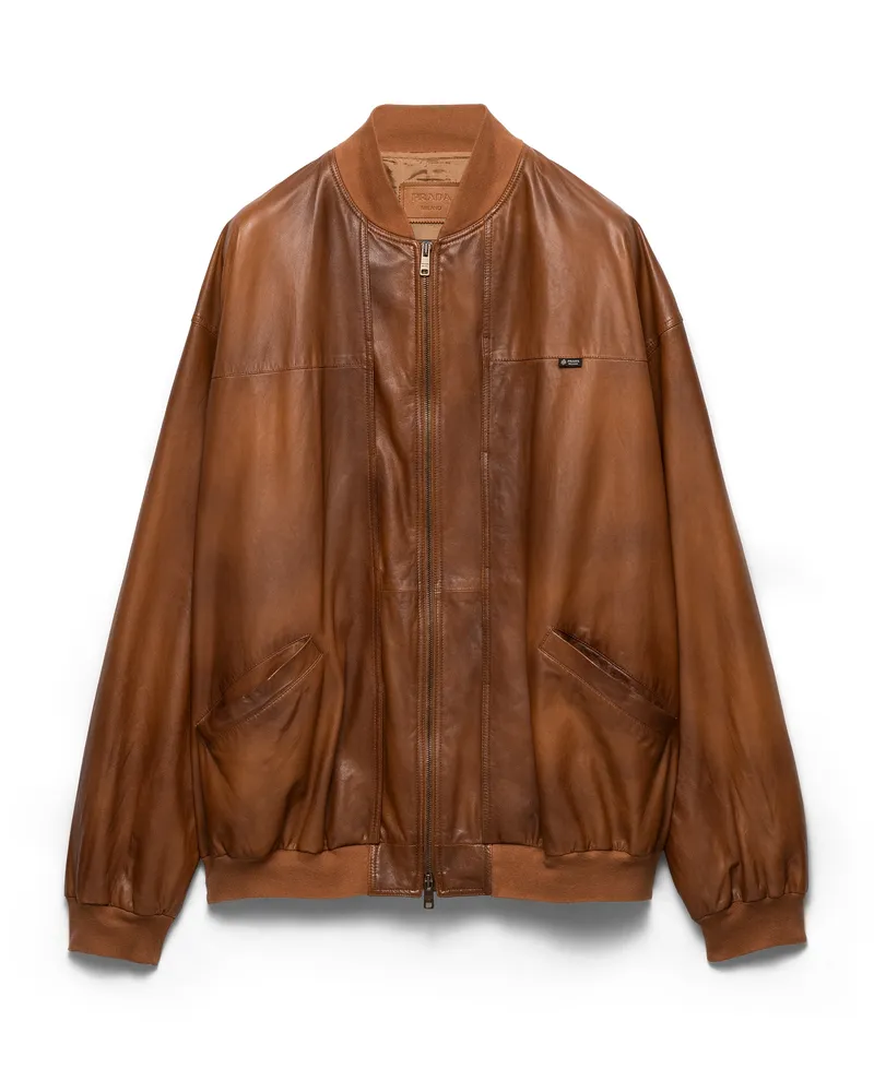 Prada Oversize-bomberjacke Aus Nappa-leder, Herren, Hellbraun, Größe Hellbraun