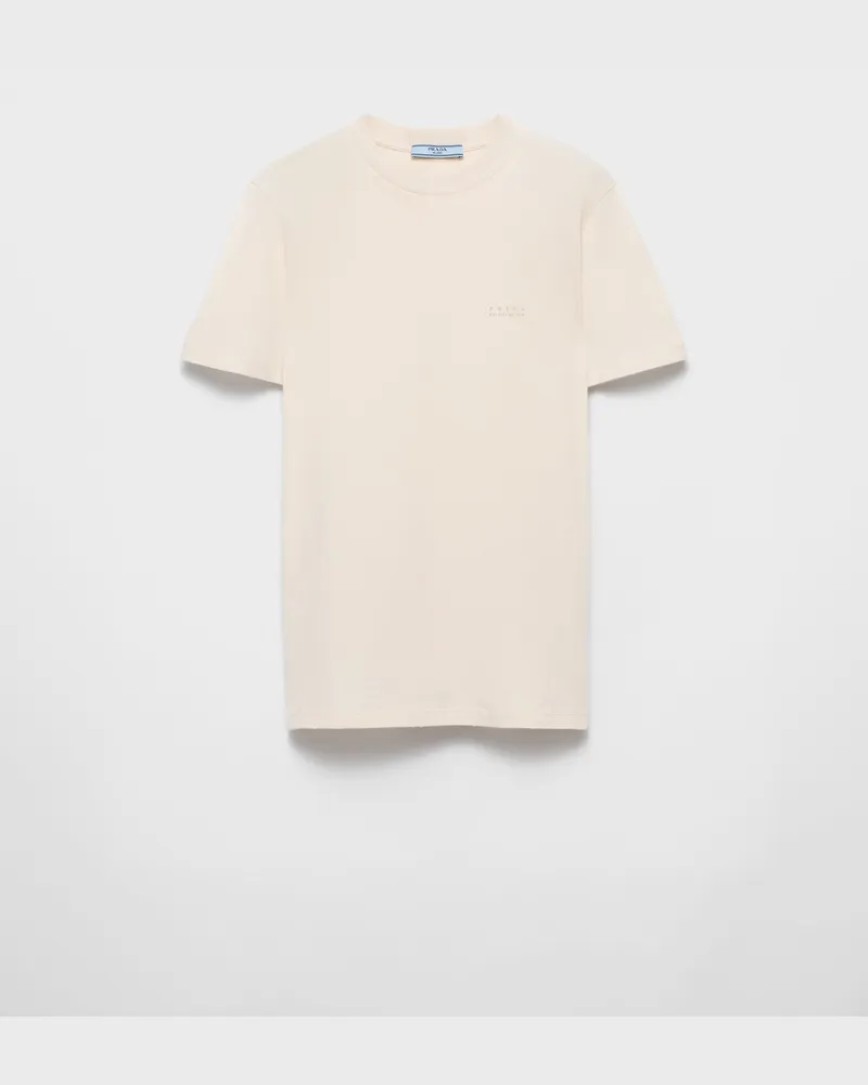 Prada T-Shirt aus Baumwoll-Jersey Kalk