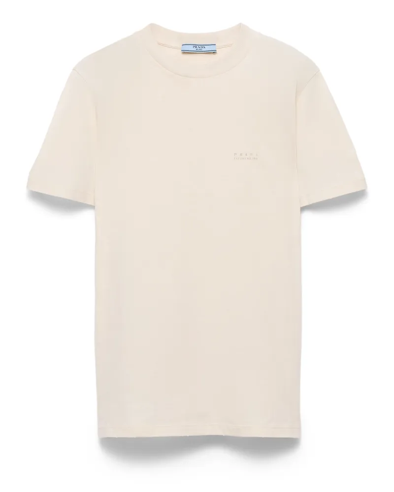 Prada T-shirt Aus Baumwoll-jersey, Damen, Kalk, Größe Kalk