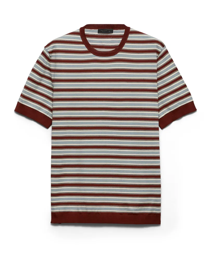 Prada Gestreifter Kurzarm-pullover Aus Baumwolle, Herren, Rost, Größe Rost