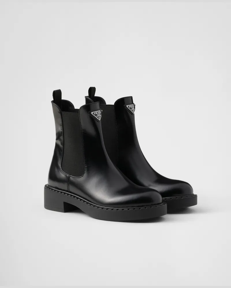 Prada Stiefeletten aus gebürstetem Leder Schwarz
