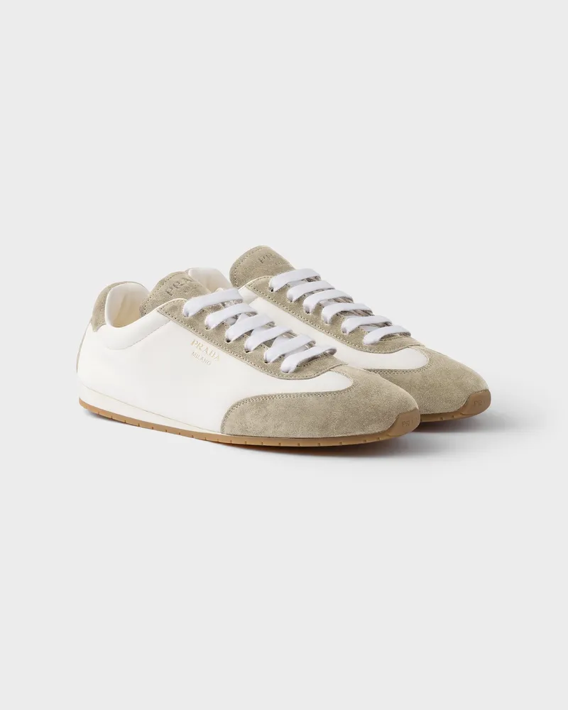 Prada Sneaker aus Nappa-Leder und Wildleder Elfenbein