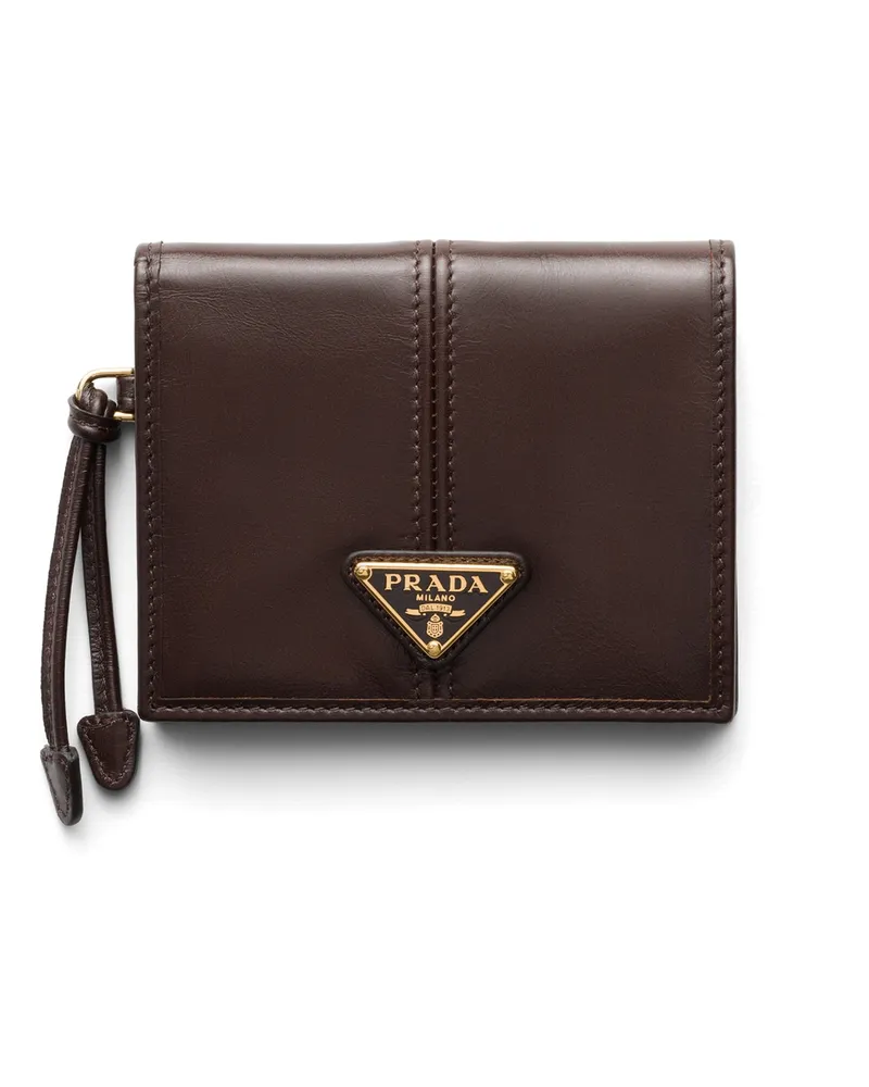 Prada Kleine Geldbörse Aus Leder, Damen, Dunkelbraun Dunkelbraun