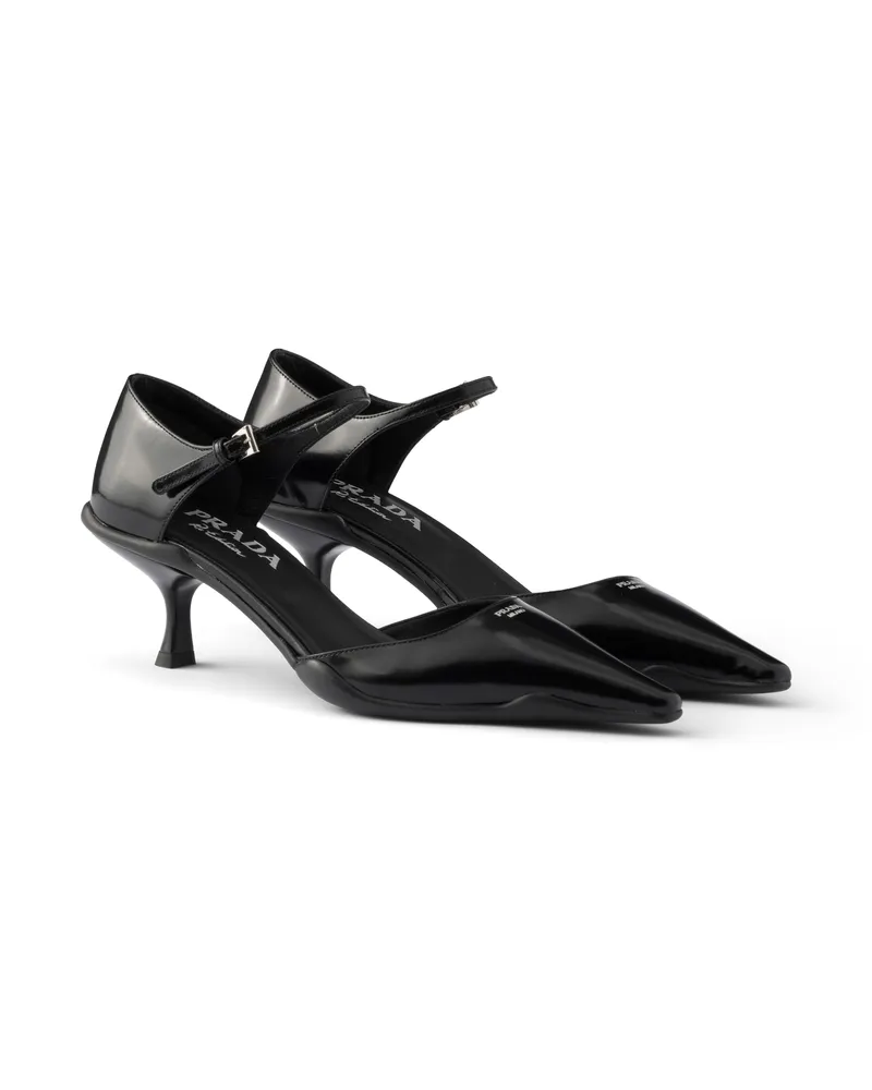 Prada Pumps Aus Gebürstetem Leder D'orsay, Damen, Schwarz, Größe Schwarz