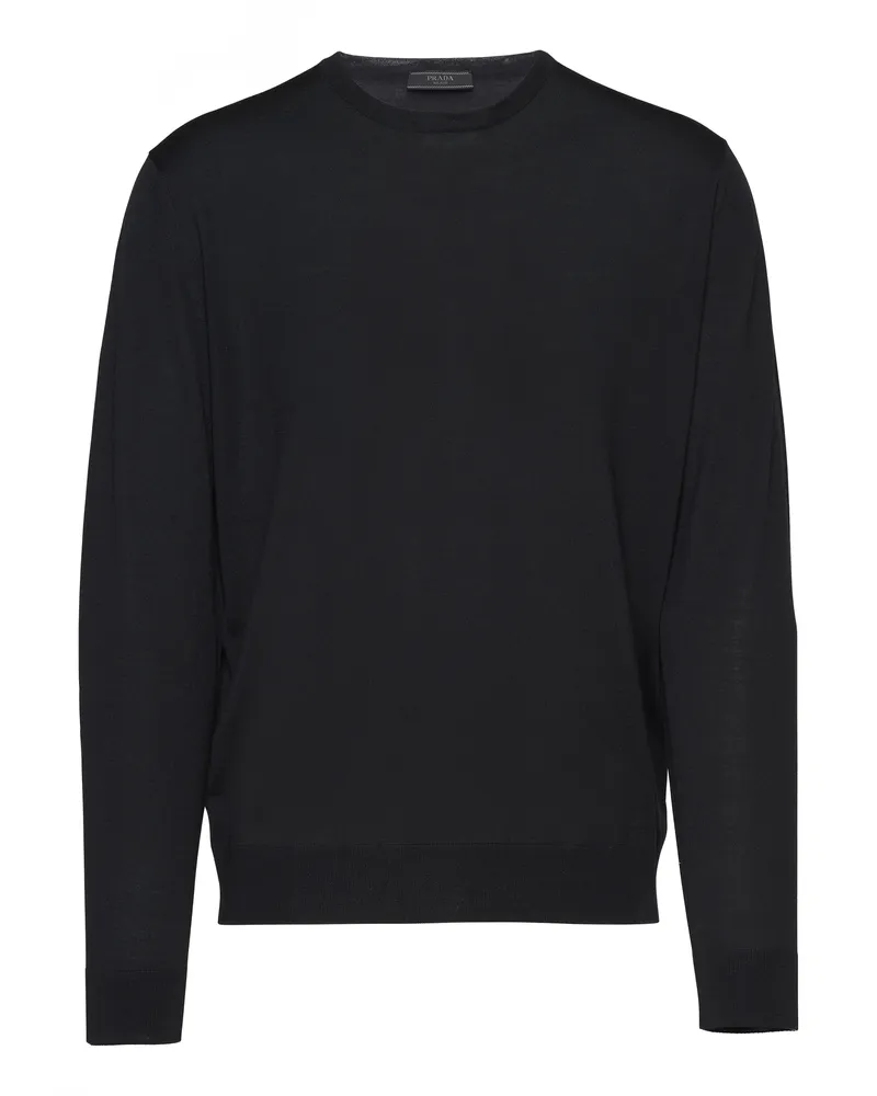 Prada Rundhalspullover Aus Superfine-wool, Herren, Schwarz, Größe Schwarz