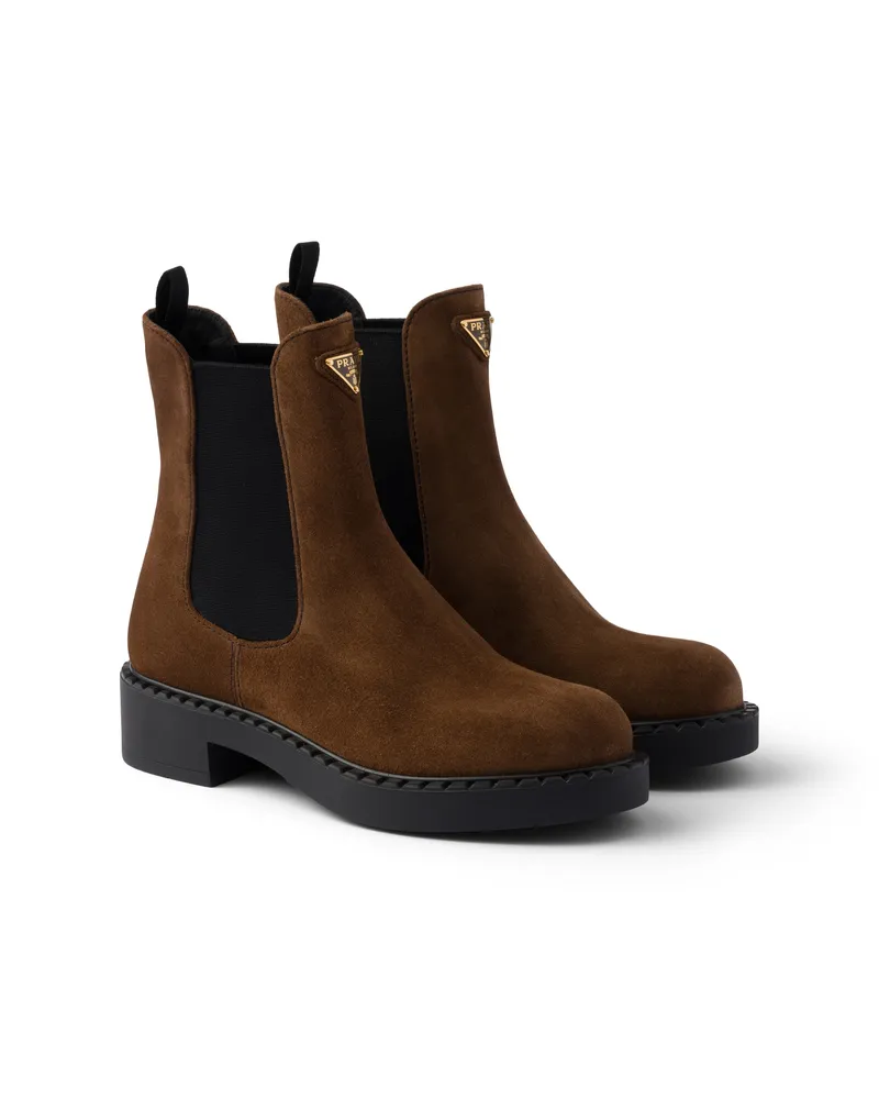 Prada Chocolate Boots Aus Wildleder, Damen, Kakaobraun, Größe Kakaobraun