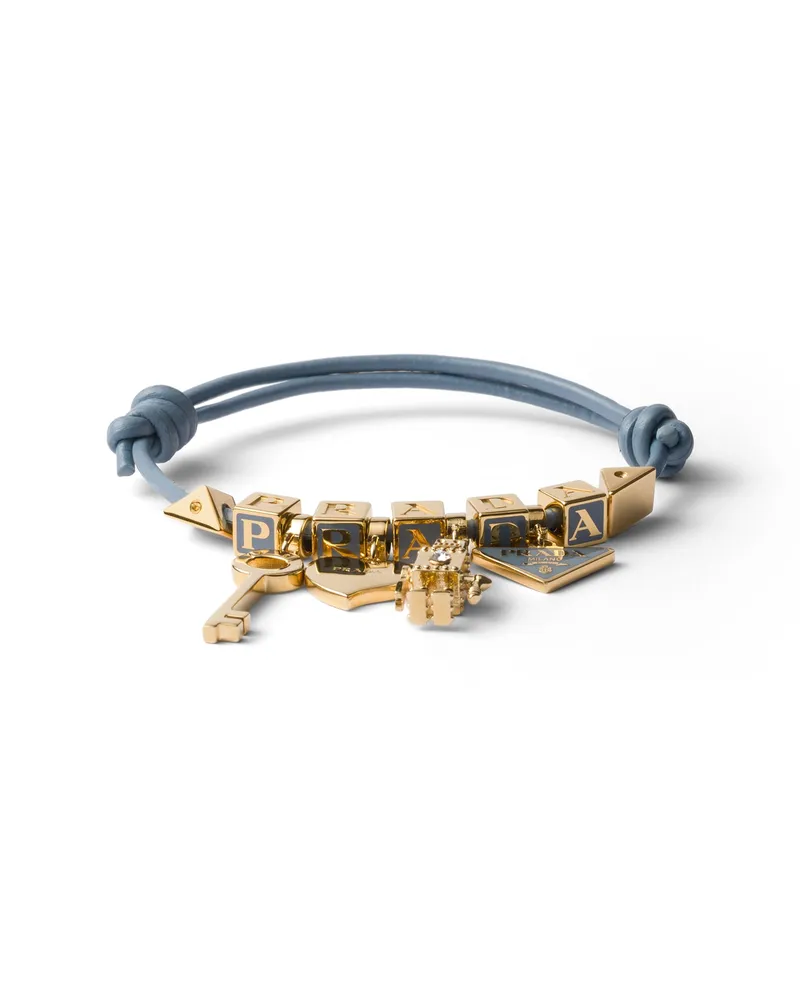 Prada Armband Aus Nappa-leder Und Metall, Damen, Astralblau, Größe Astralblau