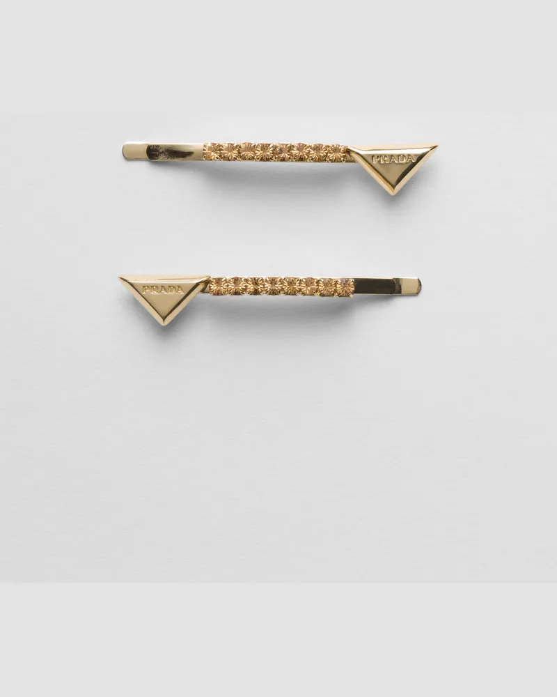 Prada Verzierte Haarspange aus Messing Gold