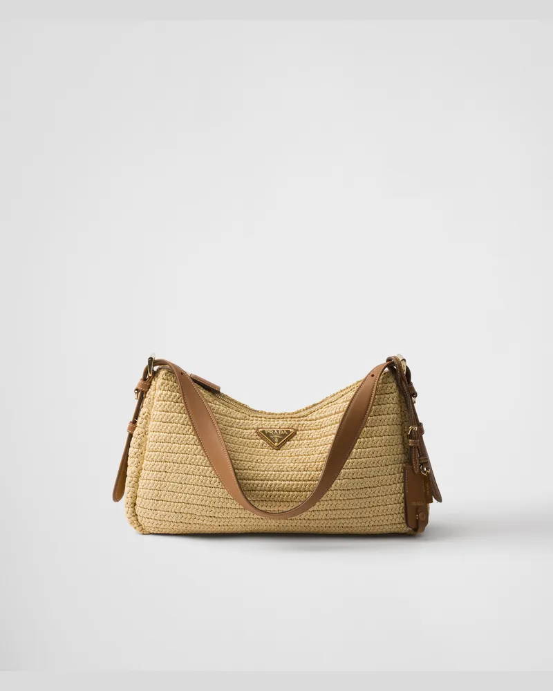 Prada Große  Aimée Tasche aus Crochet und Leder Natur