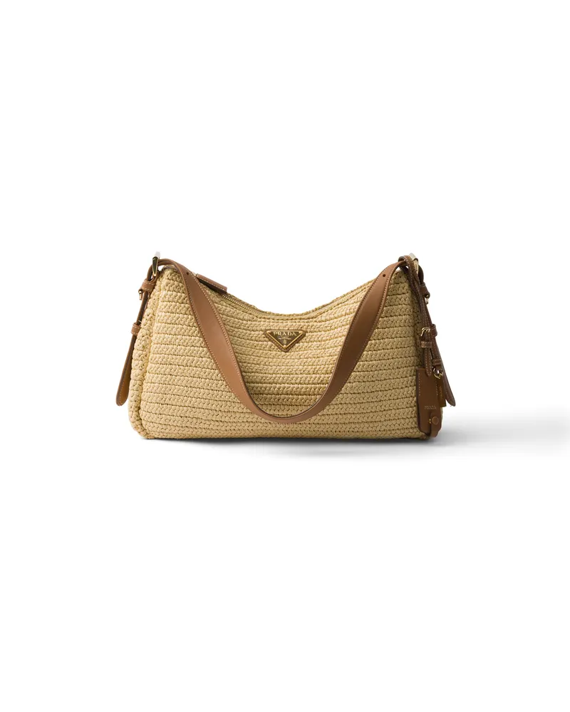 Prada Große  Aimée Tasche Aus Crochet Und Leder, Damen, Natur Natur
