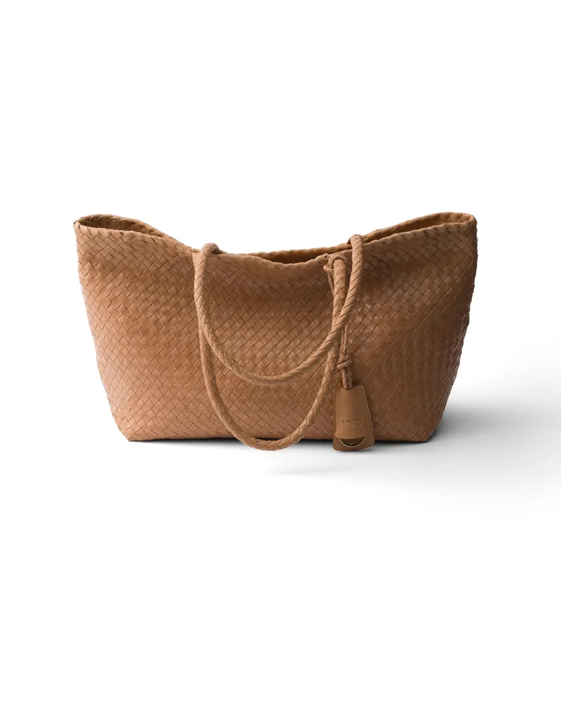 Prada Große Tote Bag Aus Leder, Damen, Sandbeige Sandbeige