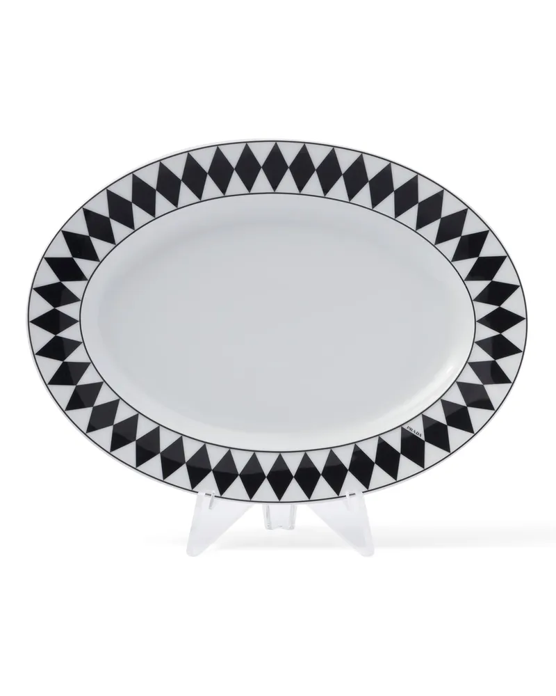 Prada Kleiner Servierteller Aus Porzellan – Checkerboard, , Weiss/schwarz Weiss