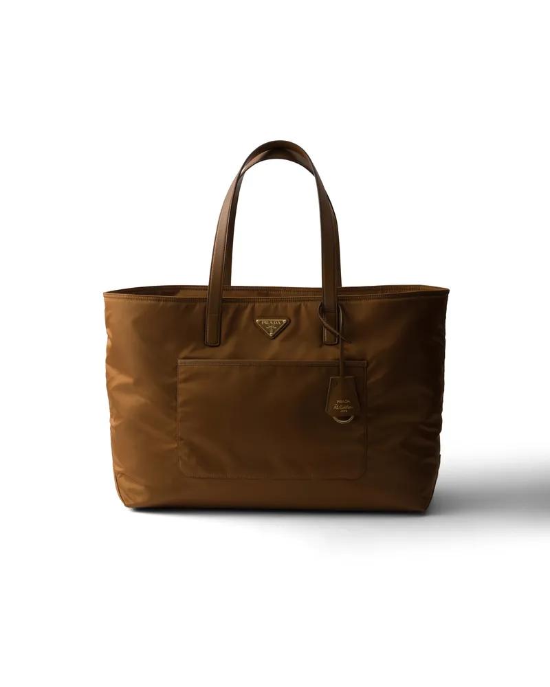 Prada Re-edition 1978 Große Tote Bag Aus Re-nylon Und Saffiano-leder, Damen, Brandy Brandy