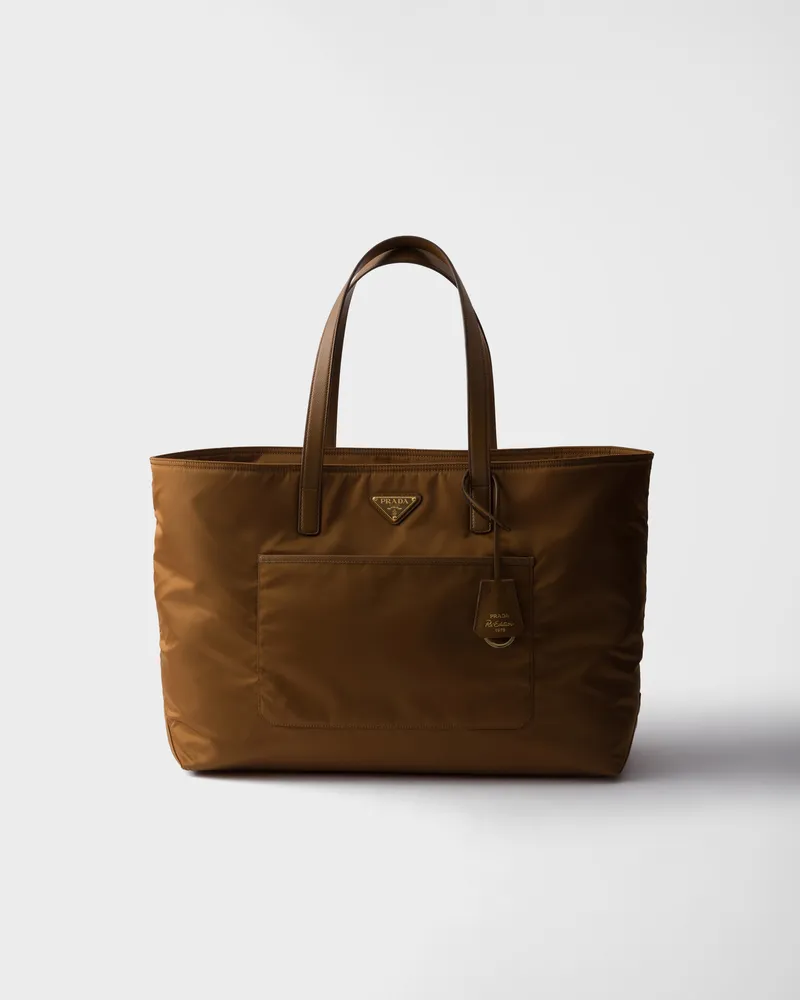 Prada Re-Edition 1978 Große Tote Bag aus Re-Nylon und Saffiano-Leder Brandy