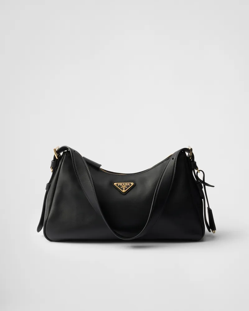 Prada Mittelgroße  Aimée Schultertasche Aus Leder, Damen, Schwarz Schwarz
