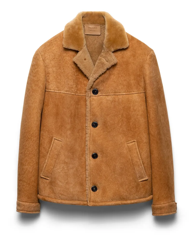 Prada Cabanjacke Aus Lammfell, Herren, Karamell, Größe Karamell