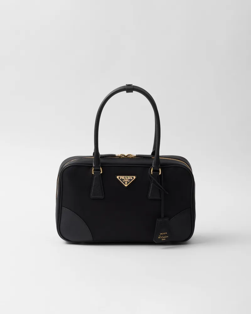 Prada Re-Edition 1978 Medium Tasche mit zwei Griffen aus Re-Nylon und Saffiano-Leder Schwarz