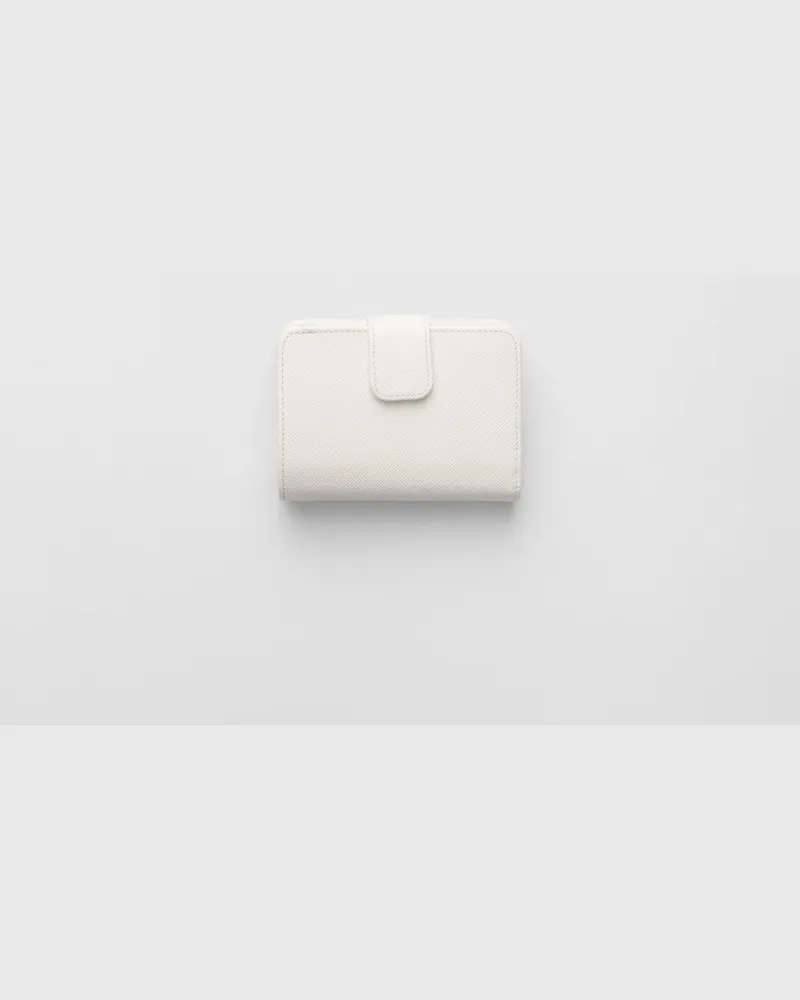 Prada Kleines Portemonnaie aus Saffiano Leder Weiss