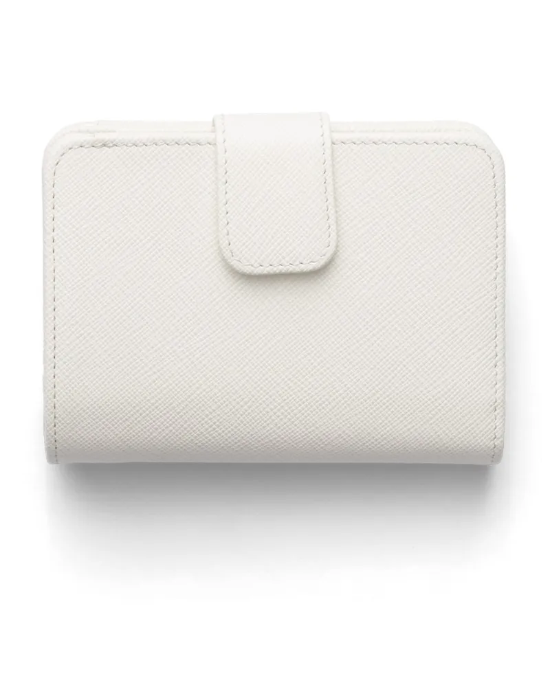 Prada Kleines Portemonnaie Aus Saffiano Leder, Damen, Weiss Weiss