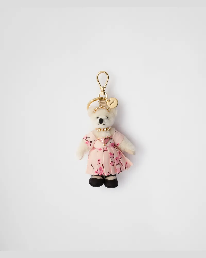 Prada Teddy-Taschenanhänger mit Ring aus Metall Weiss